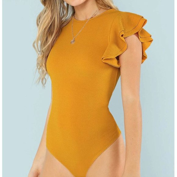 NWOT Layered Ruffle Sleeves Textured Bodysuit - Picture 1 of 4